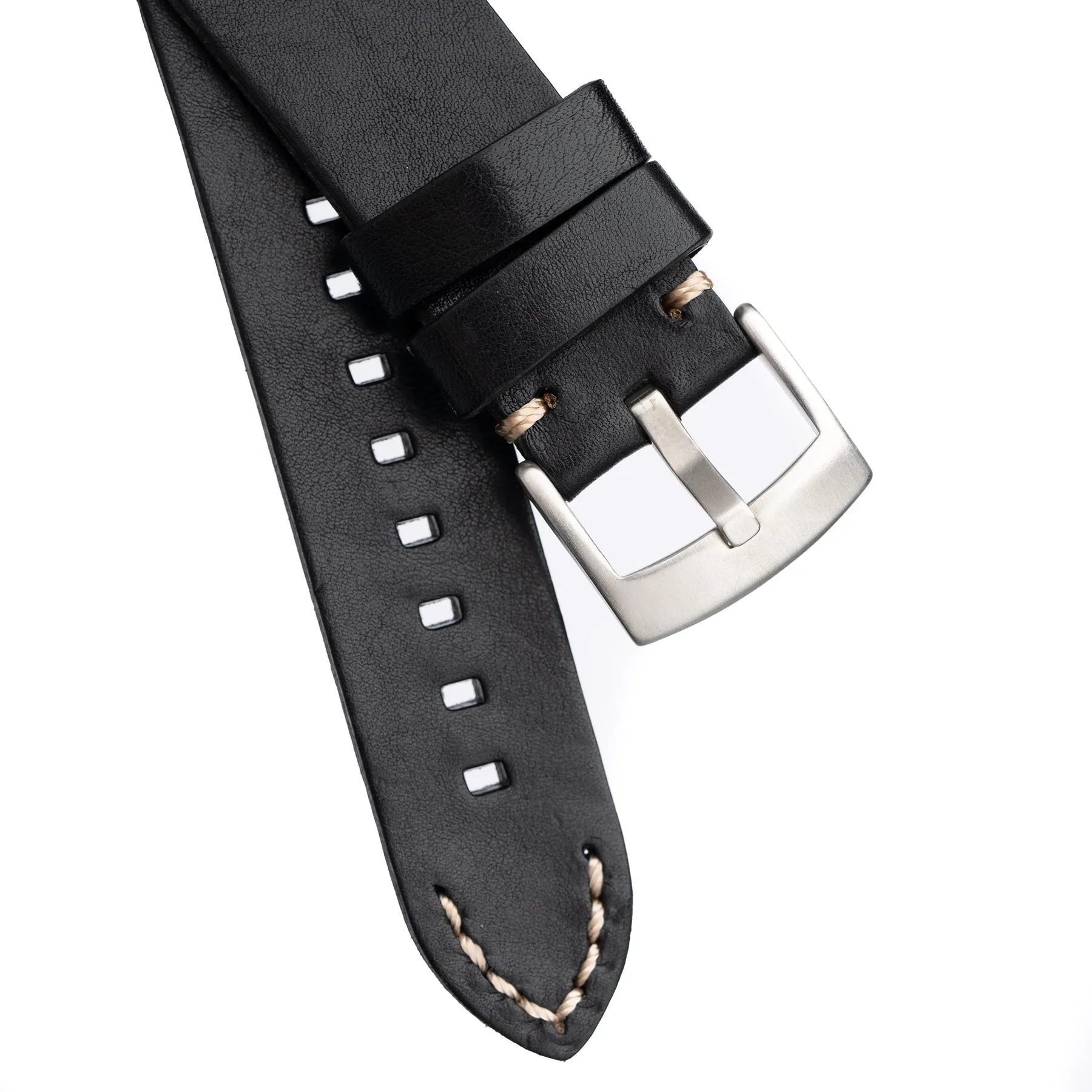 22mm Handmade Quick Release Genuine Leather Watch Strap - Black