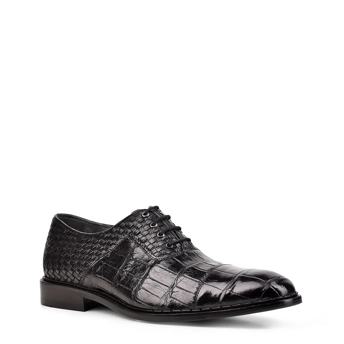 42FLPTE - Cuadra black fashion dress alligator woven oxford shoes for men