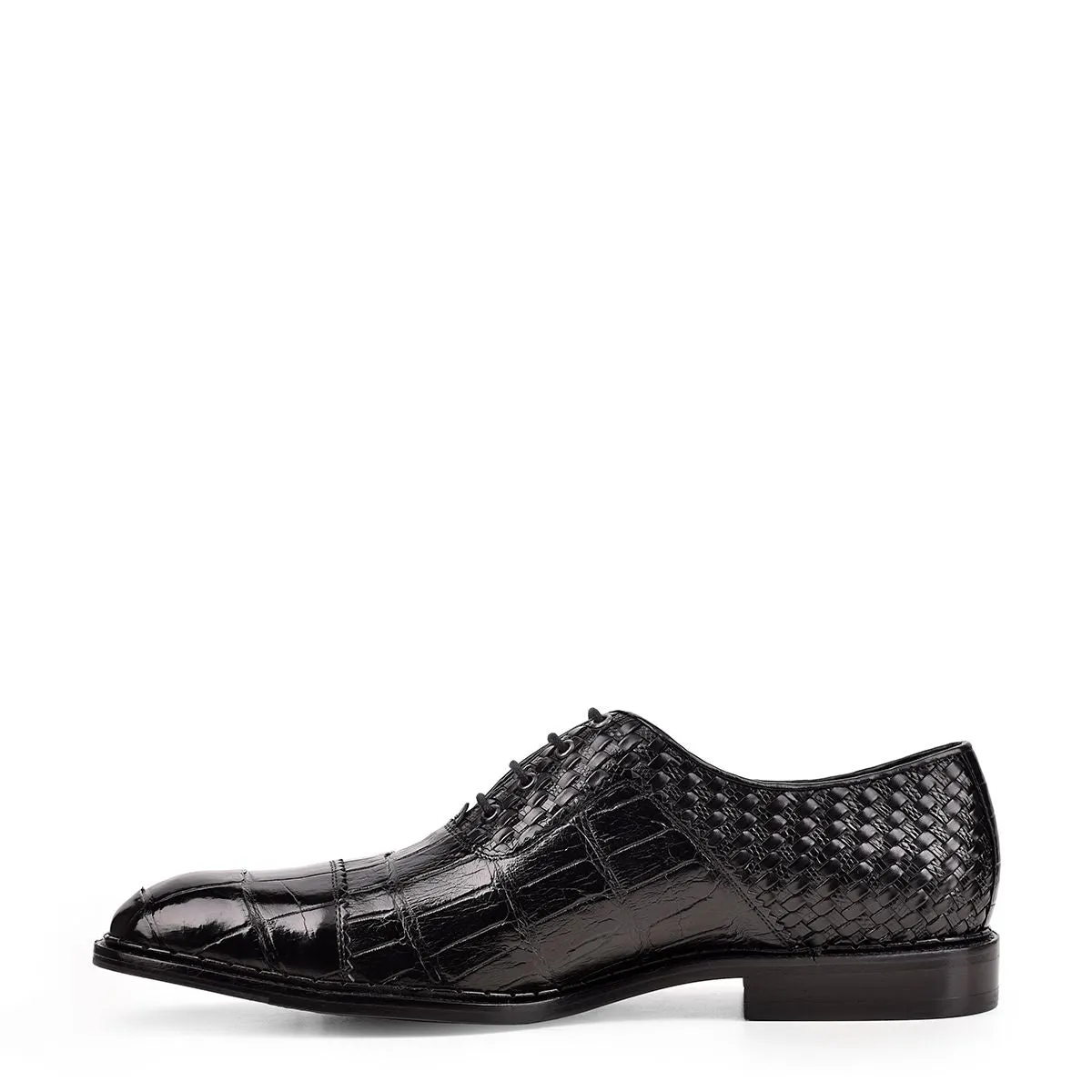 42FLPTE - Cuadra black fashion dress alligator woven oxford shoes for men