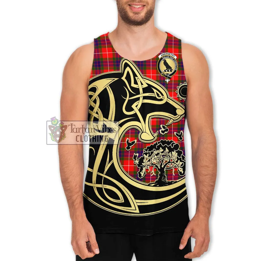 Abernethy Tartan Men's Tank Top with Family Crest Celtic Wolf Style