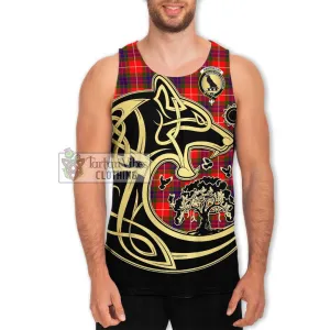 Abernethy Tartan Men's Tank Top with Family Crest Celtic Wolf Style