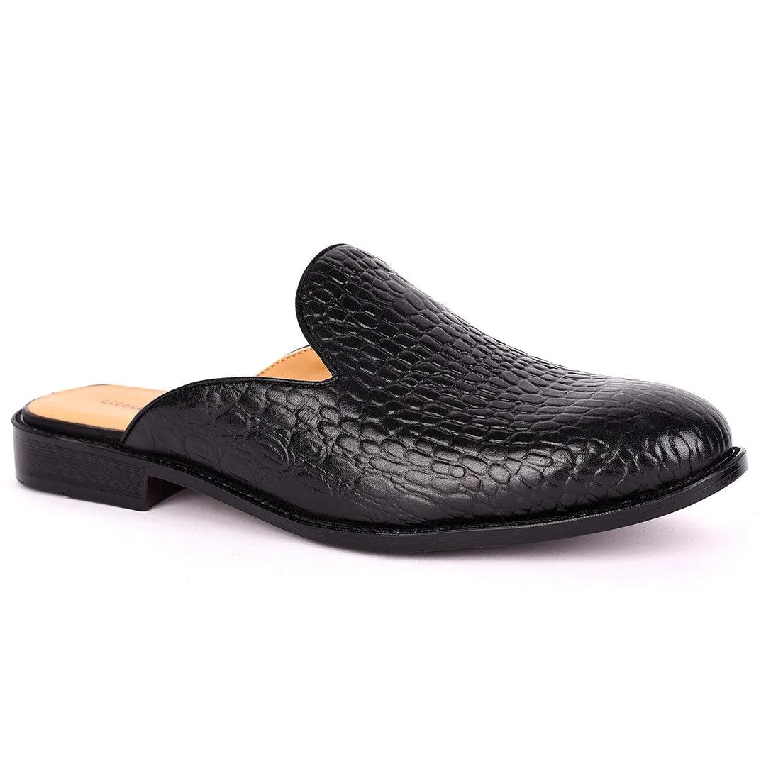 Abraham Mathias Mini Block designed Croc Skin Leather Half Shoe- Black