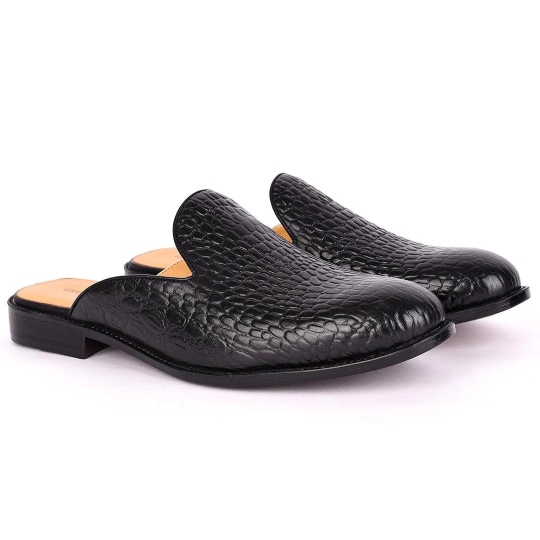 Abraham Mathias Mini Block designed Croc Skin Leather Half Shoe- Black