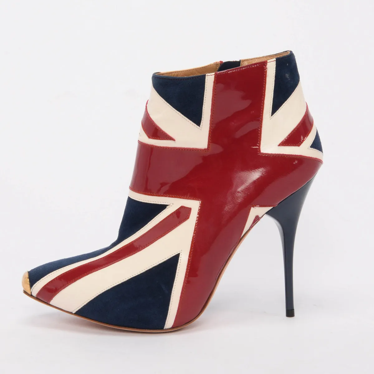 Alexander McQueen Red & Blue Patent & Suede Union Jack Boots 38