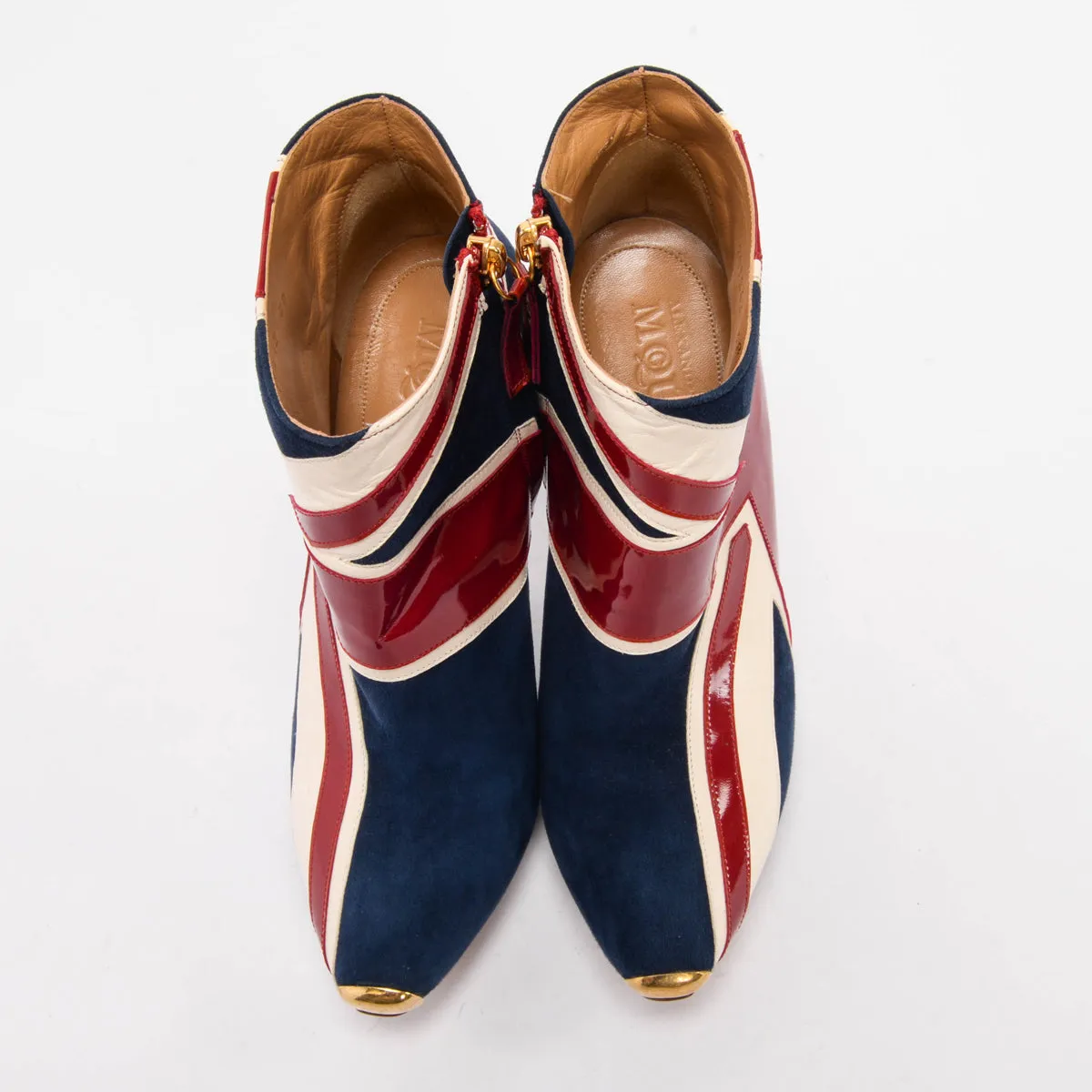 Alexander McQueen Red & Blue Patent & Suede Union Jack Boots 38