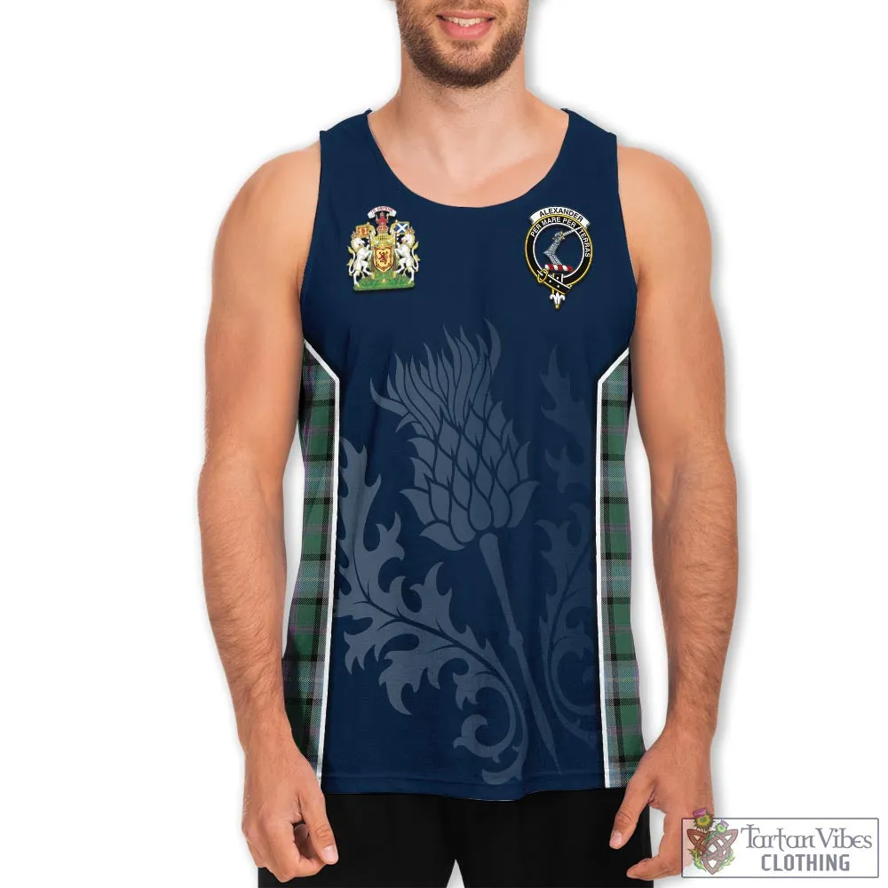 Alexander of Menstry Hunting Tartan Men's Tanks Top with Family Crest and Scottish Thistle Vibes Sport Style