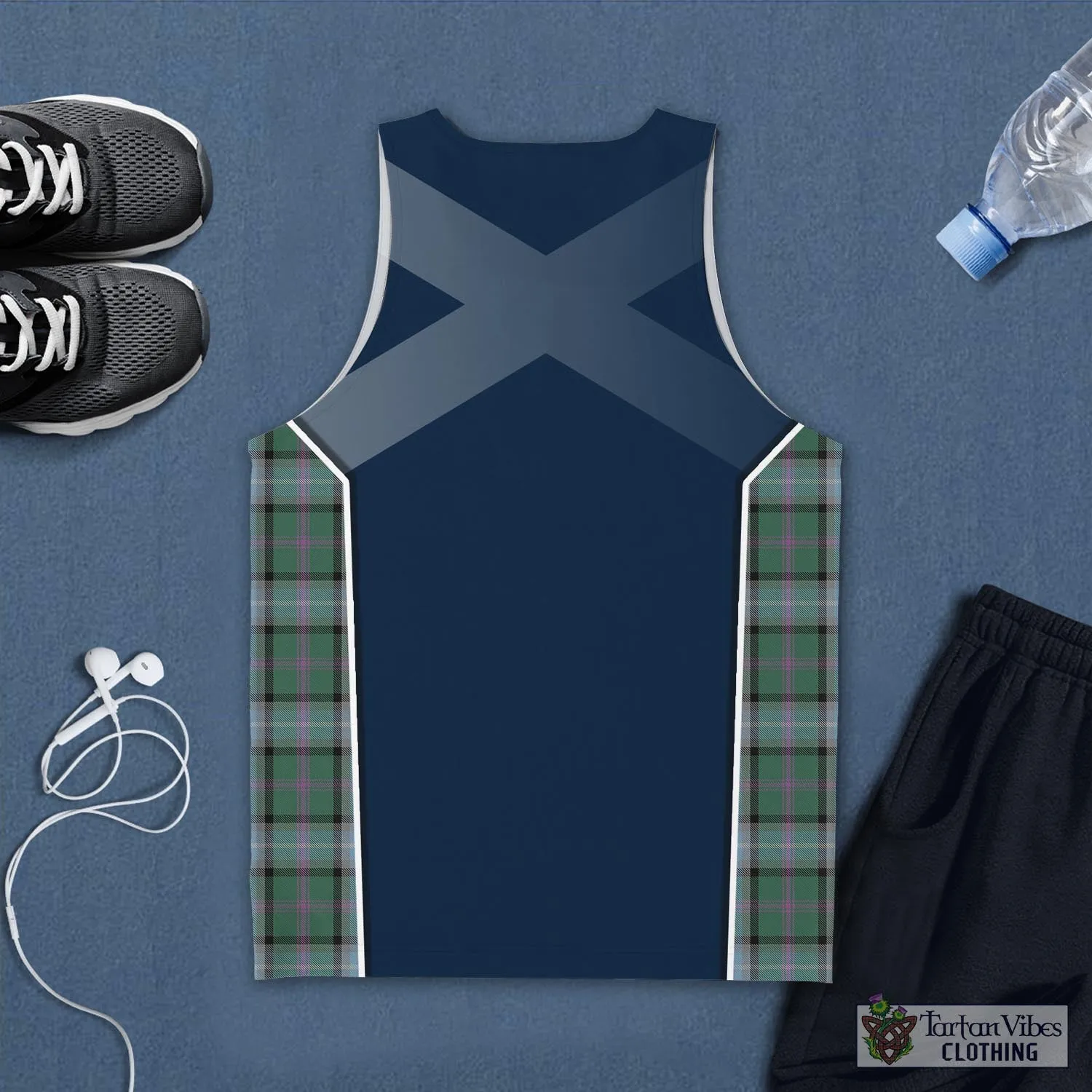 Alexander of Menstry Hunting Tartan Men's Tanks Top with Family Crest and Scottish Thistle Vibes Sport Style