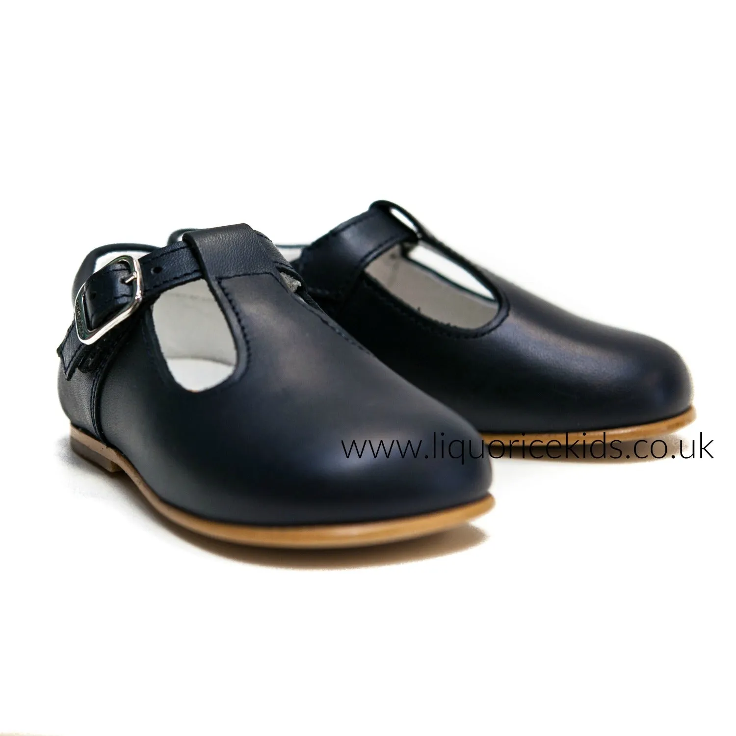 Andanines Boys Leather Navy T-Bar Shoe