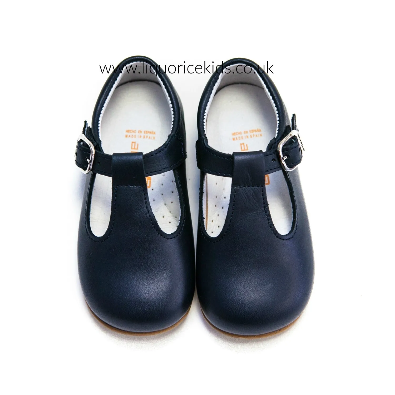 Andanines Boys Leather Navy T-Bar Shoe