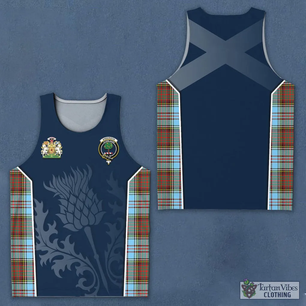 Anderson Ancient Tartan Men's Tanks Top with Family Crest and Scottish Thistle Vibes Sport Style