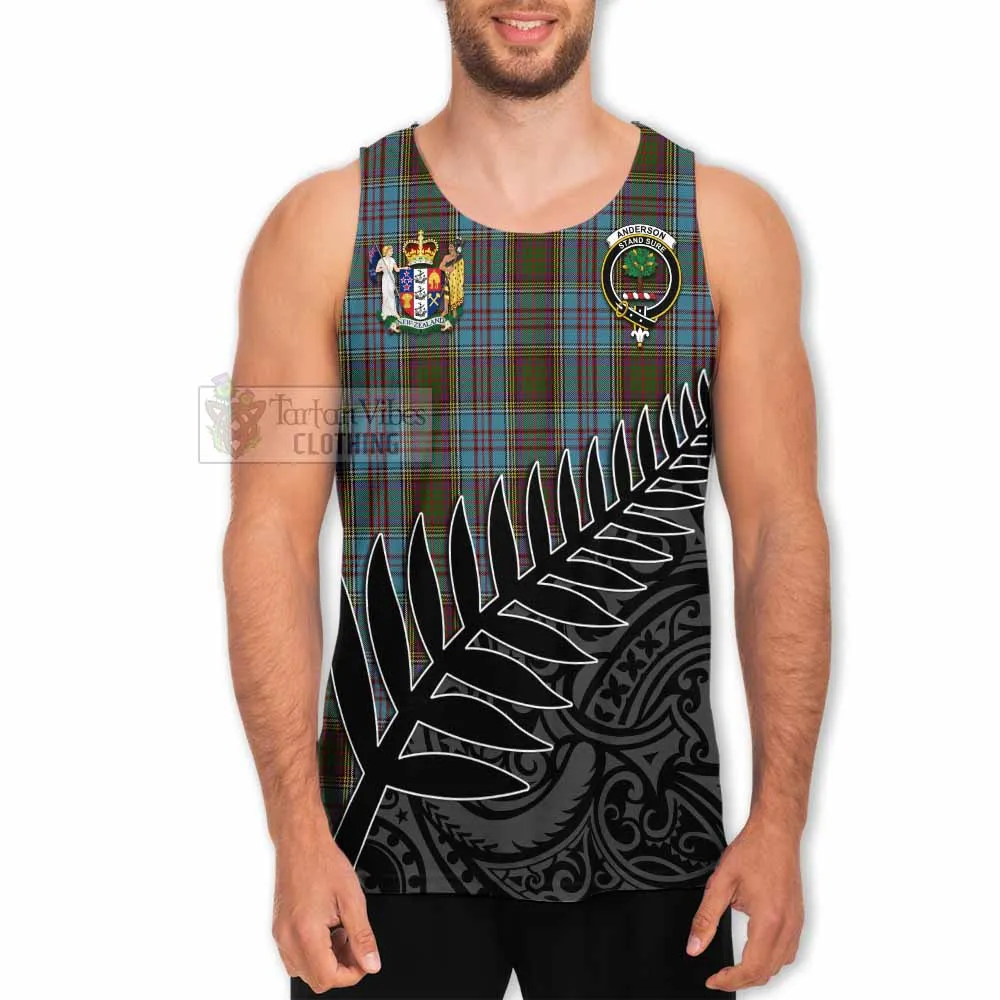 Anderson Crest Tartan Men's Tank Top with New Zealand Silver Fern Half Style