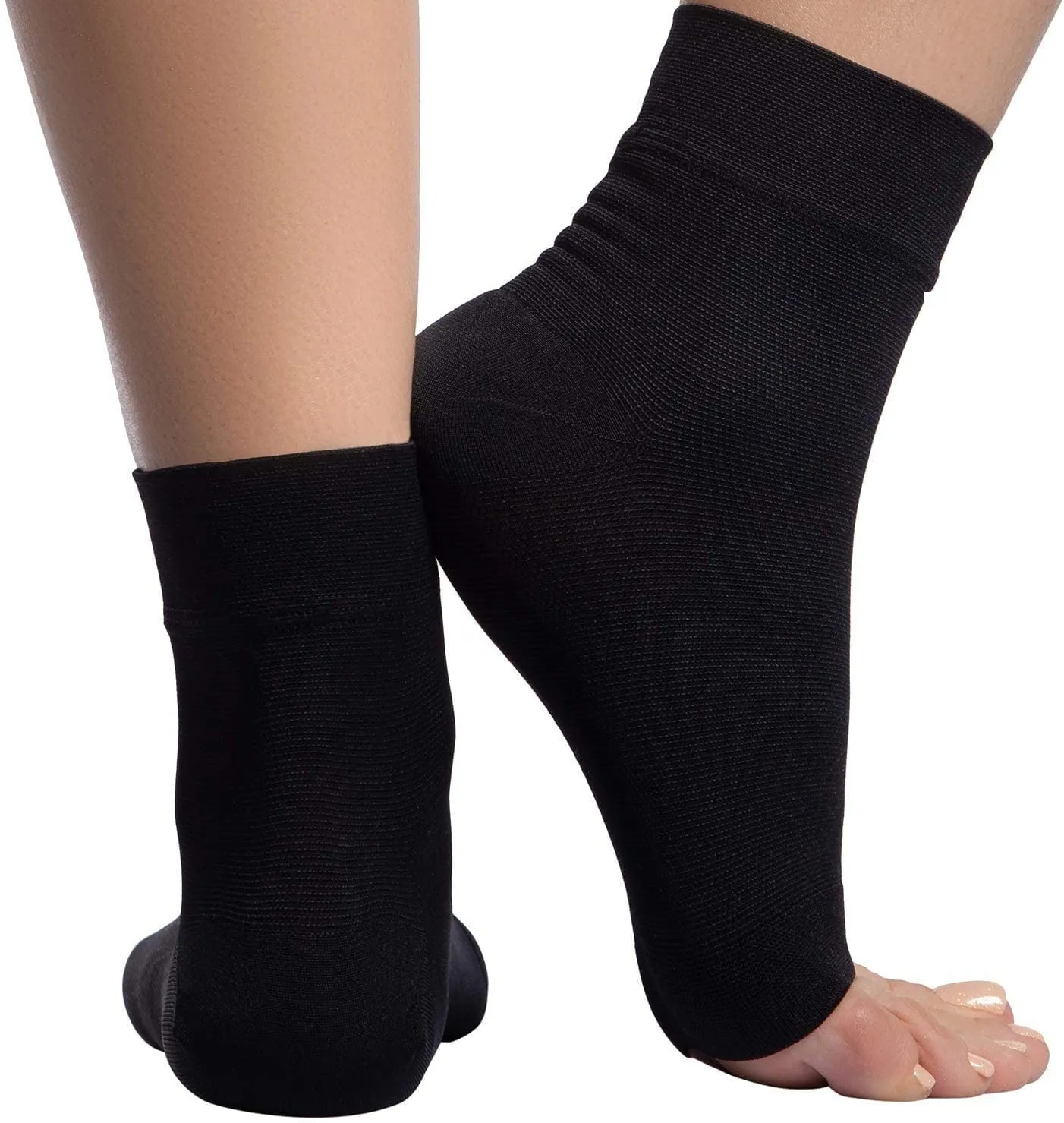 Ankle Compression Sleeve - 20-30mmhg Open Toe Сompression Socks for Swelling, Plantar Fasciitis, Sprain, Neuropathy - Nano Brace for Women and Men Black Medium