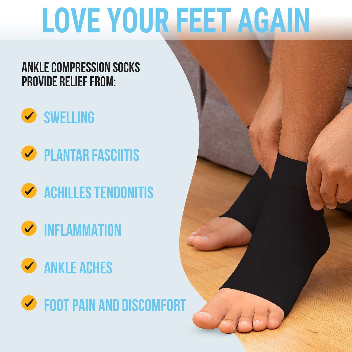 Ankle Compression Sleeve - 20-30mmhg Open Toe Сompression Socks for Swelling, Plantar Fasciitis, Sprain, Neuropathy - Nano Brace for Women and Men Black Medium