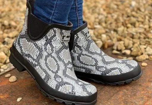 Ankle Height Rain Boots - Snakeskin - Wide Foot - Easy to Slip On