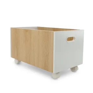 Anko White Oak Storage Organizer with Wheels | Rectangular Wooden Box for Storage | Ideal Toy Organizer for Kids Room | Multipurpose Storage Organiser for Home/Kitchen |48cm(H)x28cm(L)x28.5cm(W)