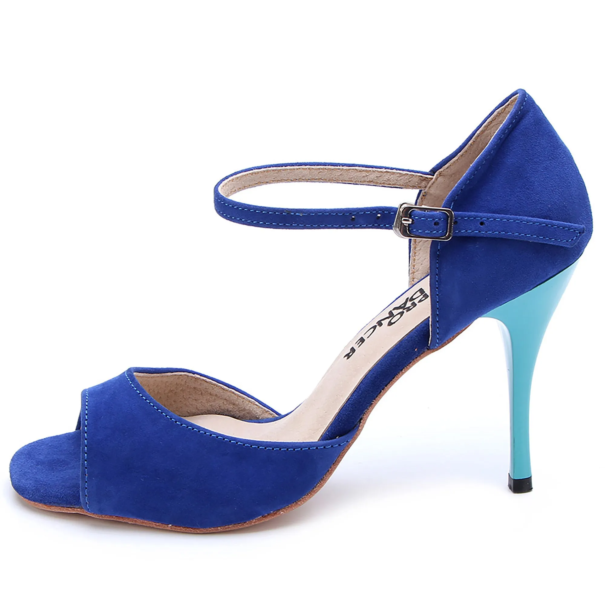 Argentine Tango Shoes for Women High Heel Dance Sandals Leather Sole Blue