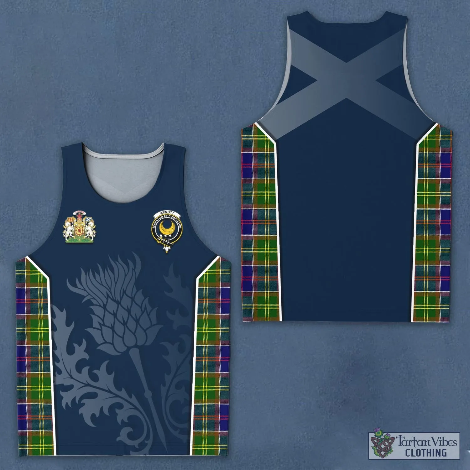 Arnott Tartan Men's Tanks Top with Family Crest and Scottish Thistle Vibes Sport Style