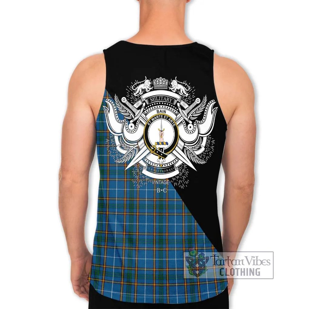 Bain Tartan Men's Tank Top with Family Crest and Military Logo Style