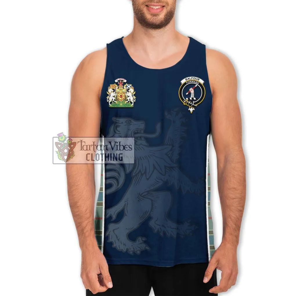 Balfour Blue Tartan Men's Tank Top with Family Crest and Lion Rampant Vibes Sport Style