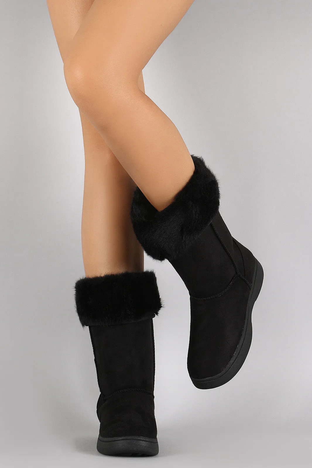 Bamboo Suede Fur Cuff Mid Calf Winter Boots