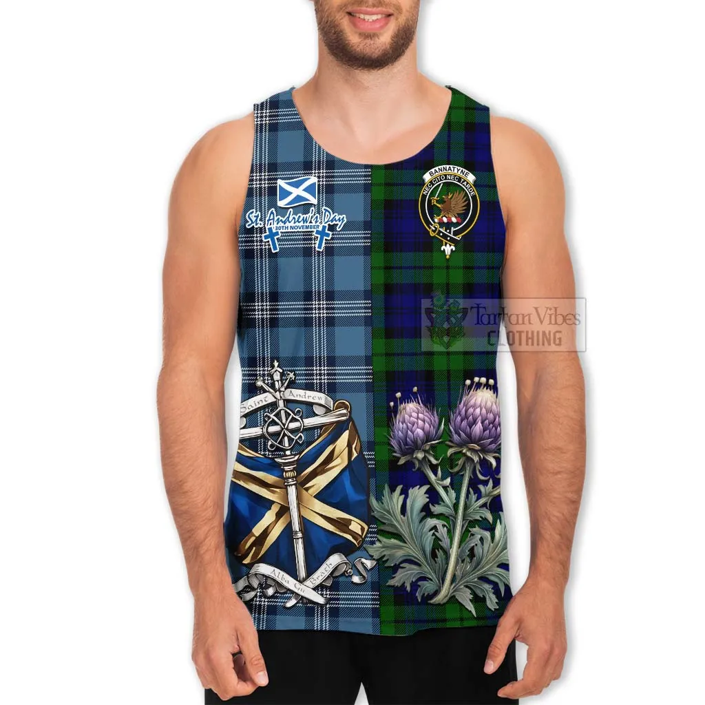 Bannatyne Tartan Men's Tank Top Happy St. Andrew's Day Half Tartan Style