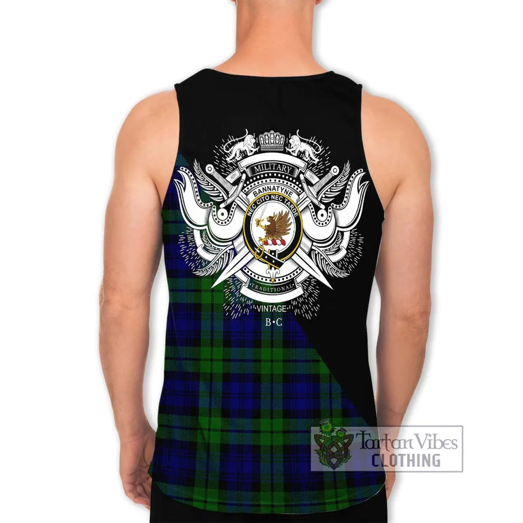 Bannatyne Tartan Men's Tank Top with Family Crest and Military Logo Style