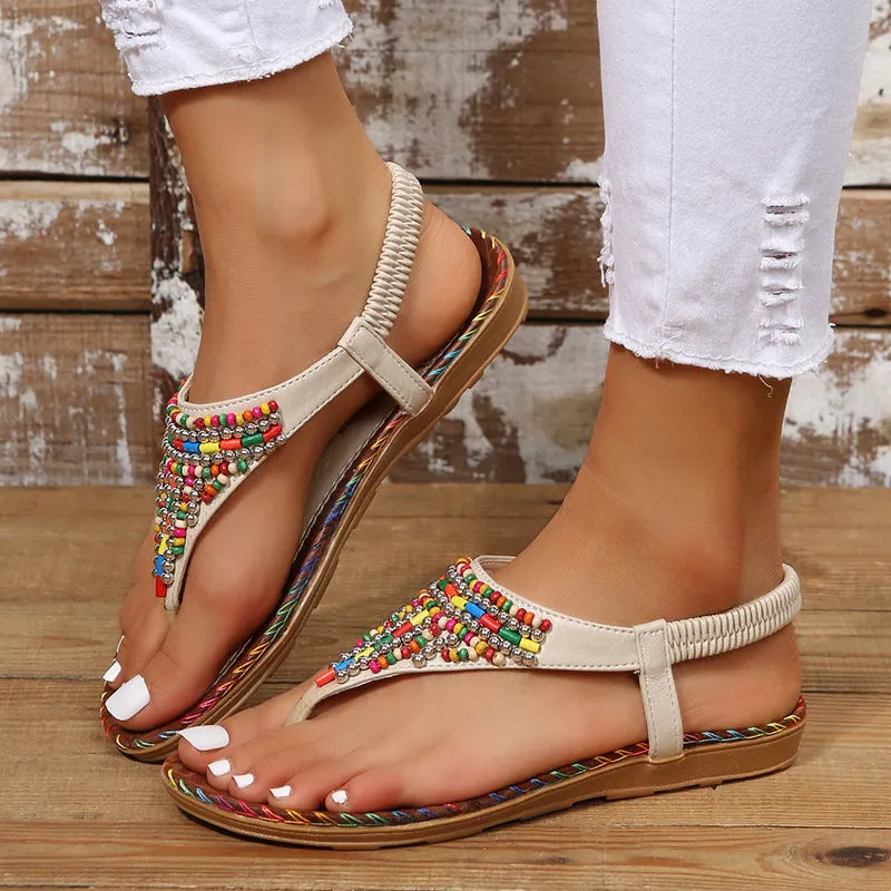 Beach Flip Toe Beaded Flat Sandals