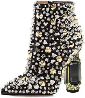 Beautified Black Bejeweled Ankle Boots