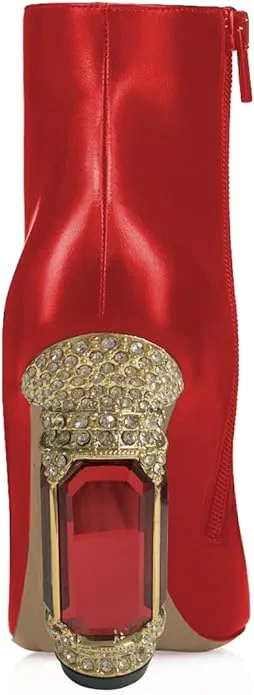 Beautified Red Bejeweled Ankle Boots