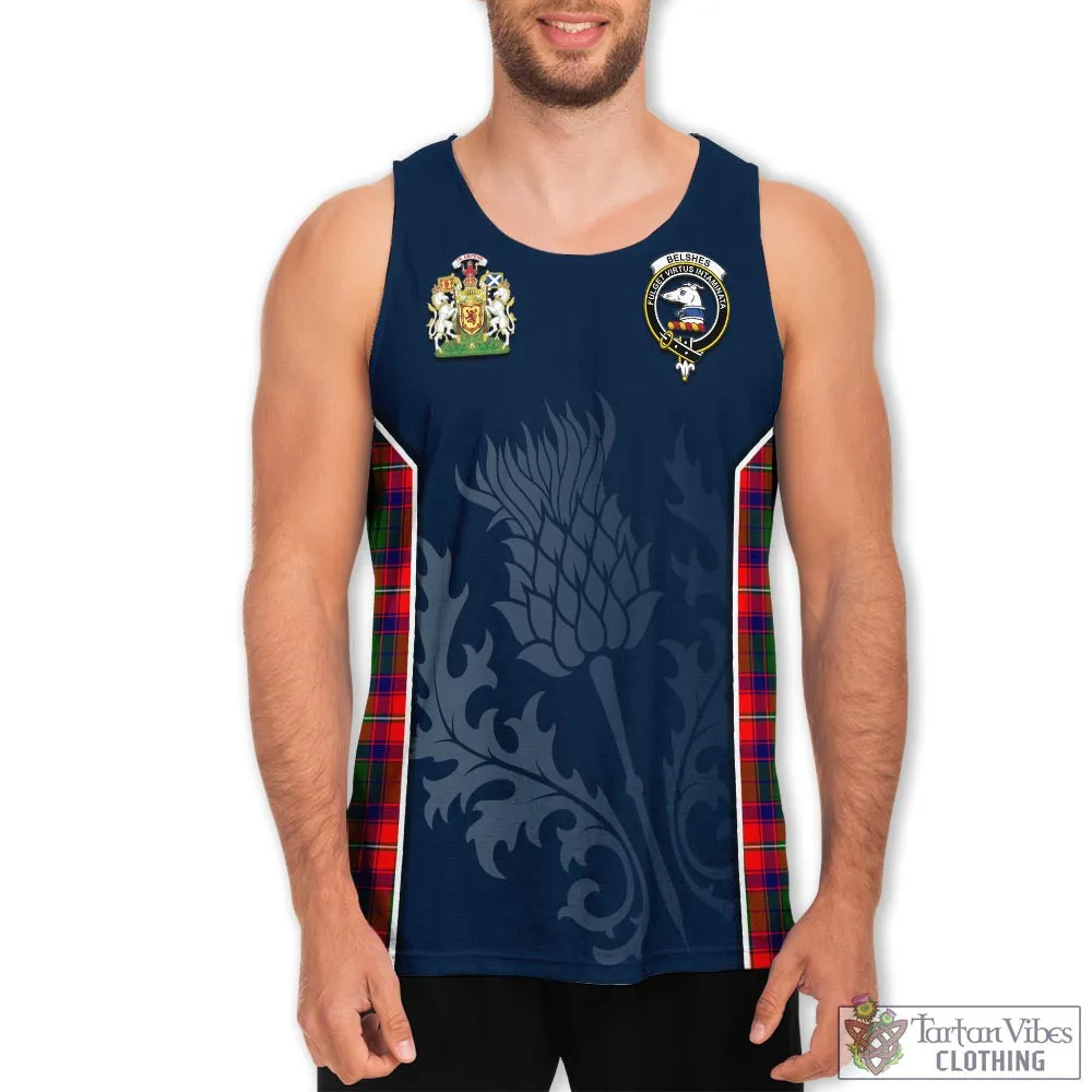 Belshes Tartan Men's Tanks Top with Family Crest and Scottish Thistle Vibes Sport Style