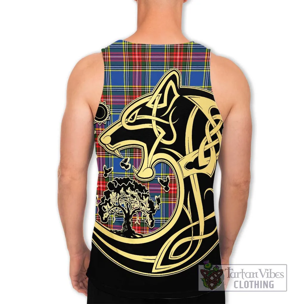 Bethune Tartan Men's Tank Top with Family Crest Celtic Wolf Style