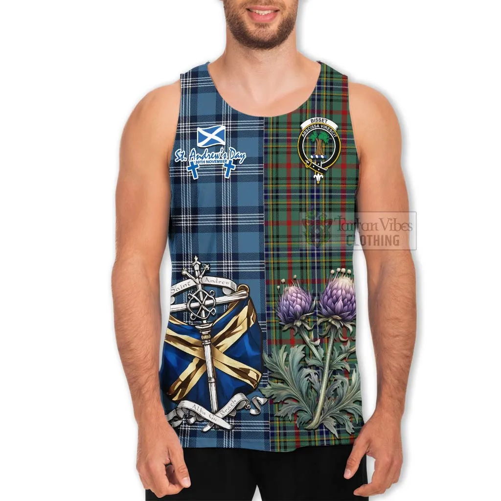 Bisset Tartan Men's Tank Top Happy St. Andrew's Day Half Tartan Style