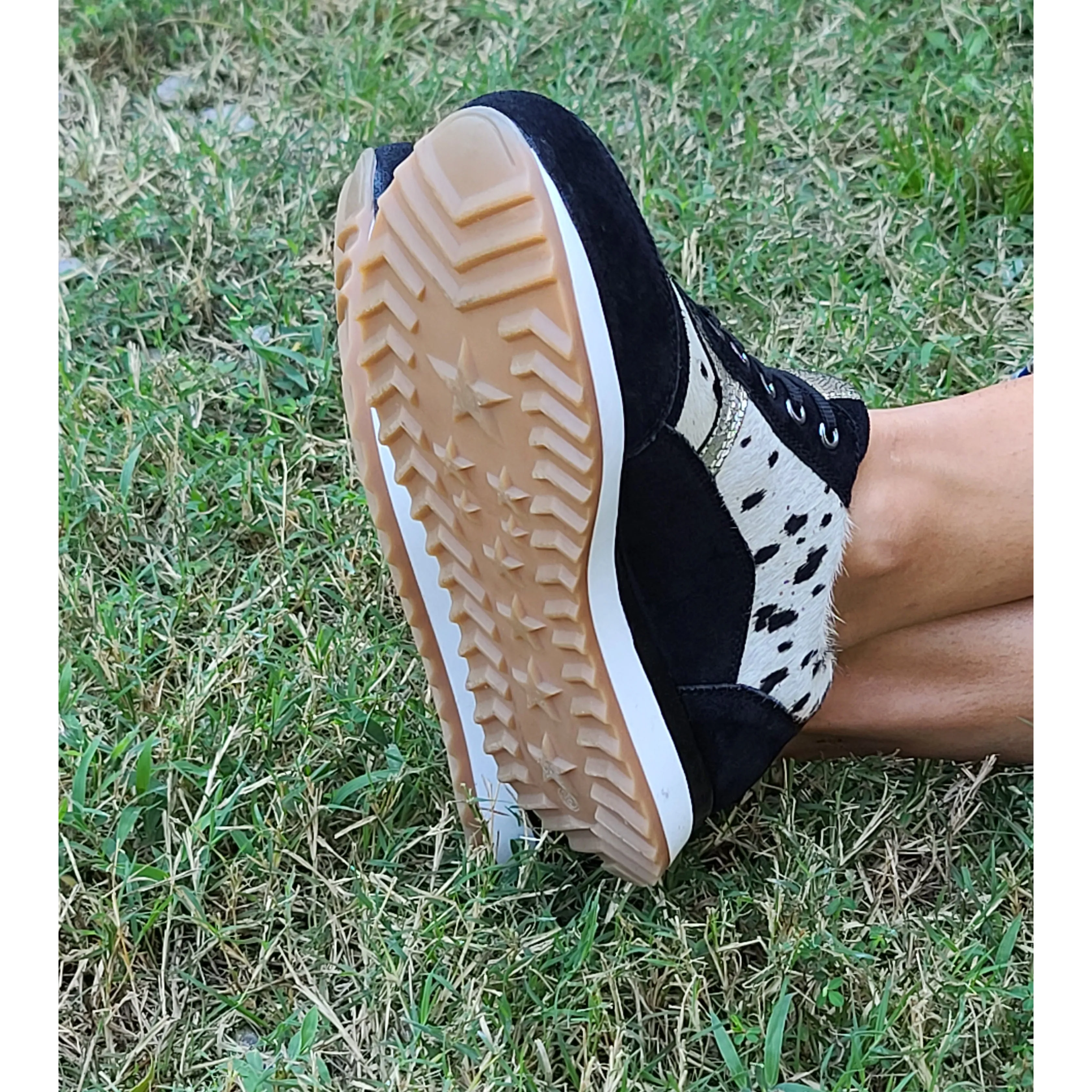 Black & White Cowhide Tennis Shoes