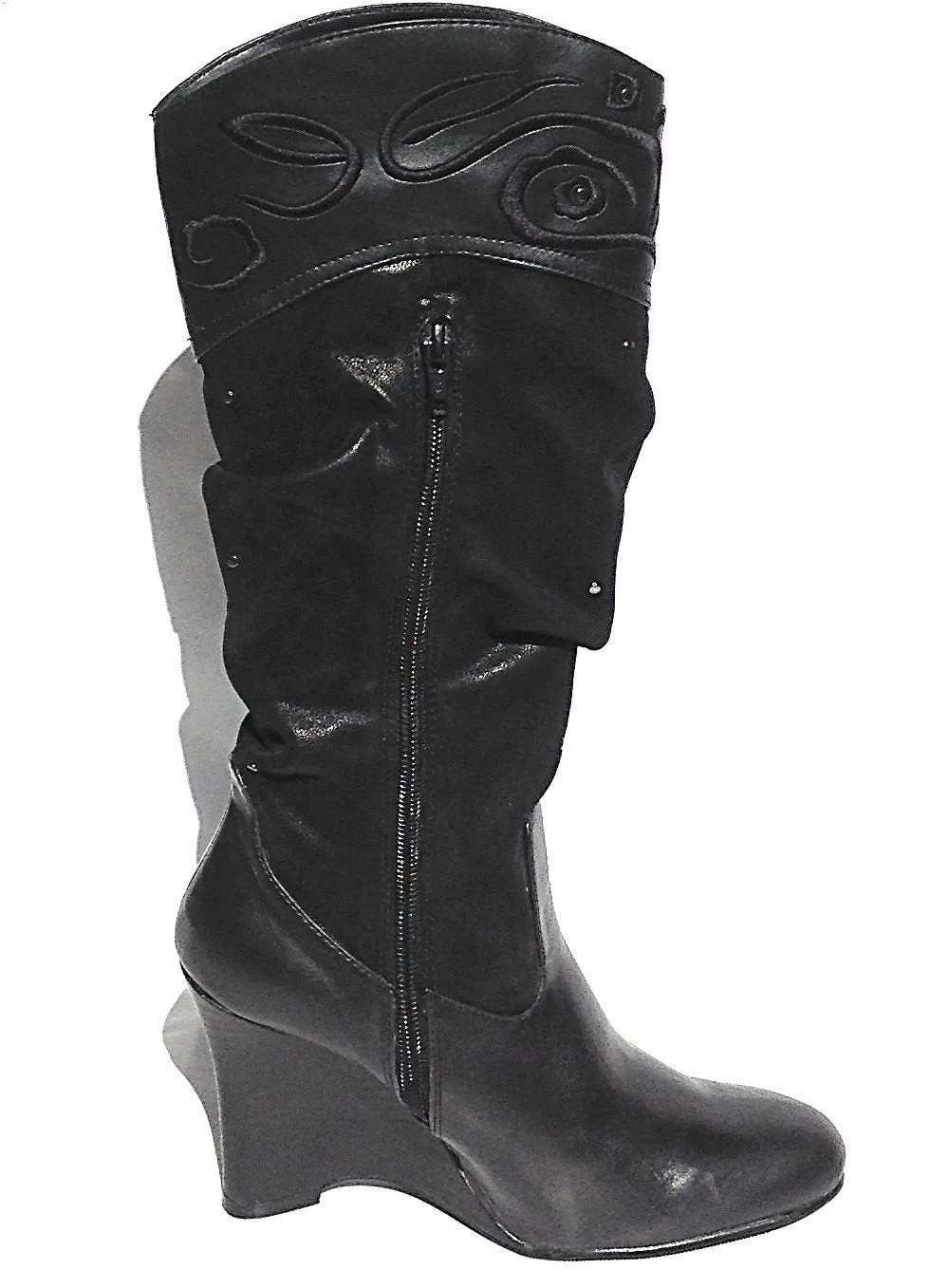 Black knee-high wedged boots