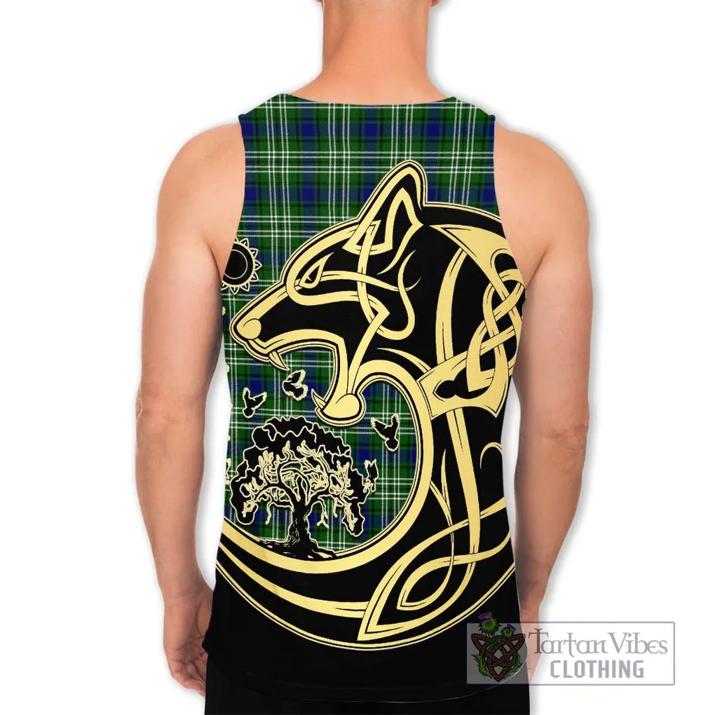 Blackadder Tartan Men's Tank Top with Family Crest Celtic Wolf Style