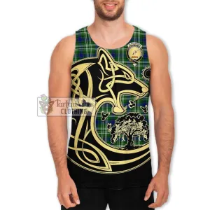 Blackadder Tartan Men's Tank Top with Family Crest Celtic Wolf Style