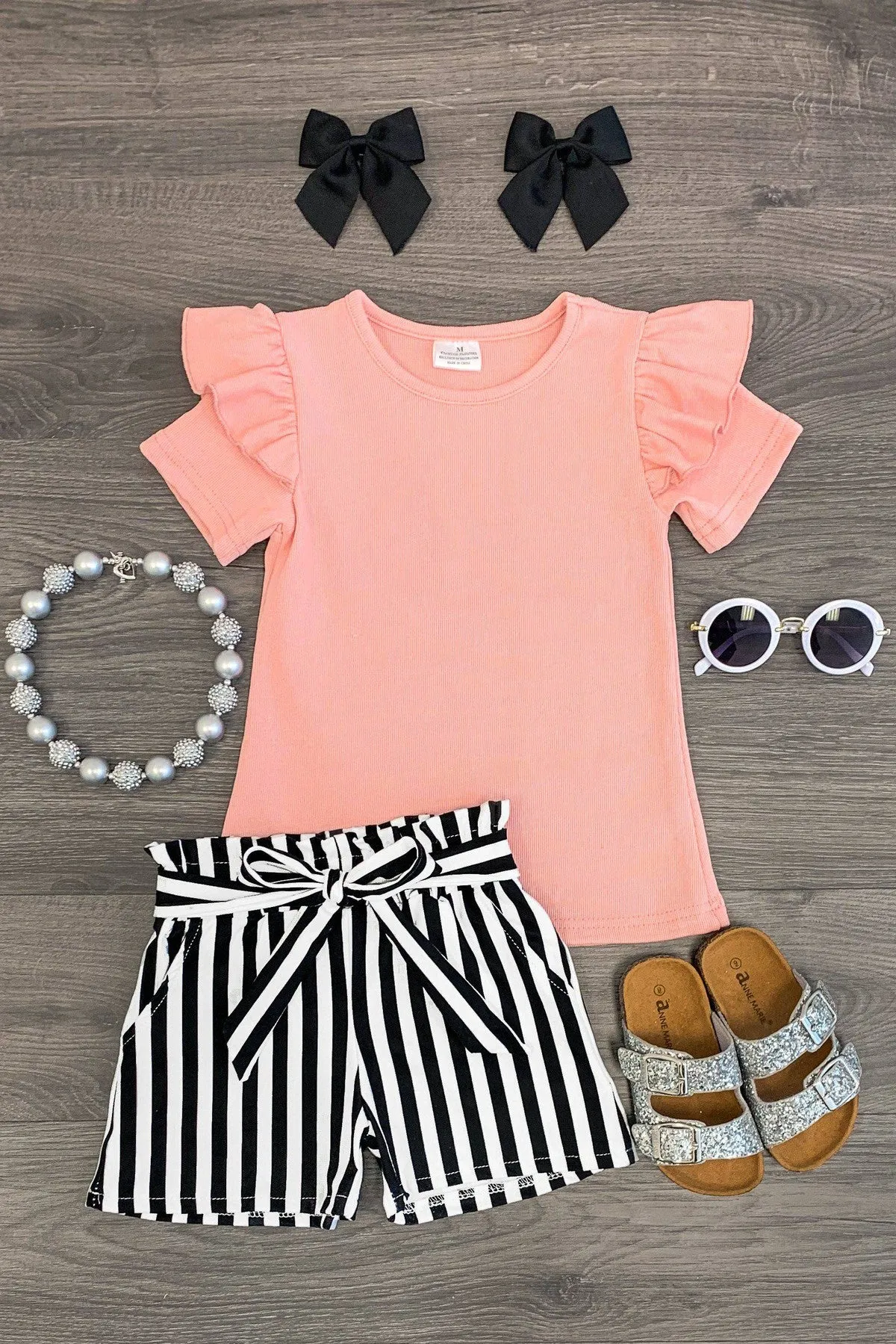 Blush Stripe Tie Short Set