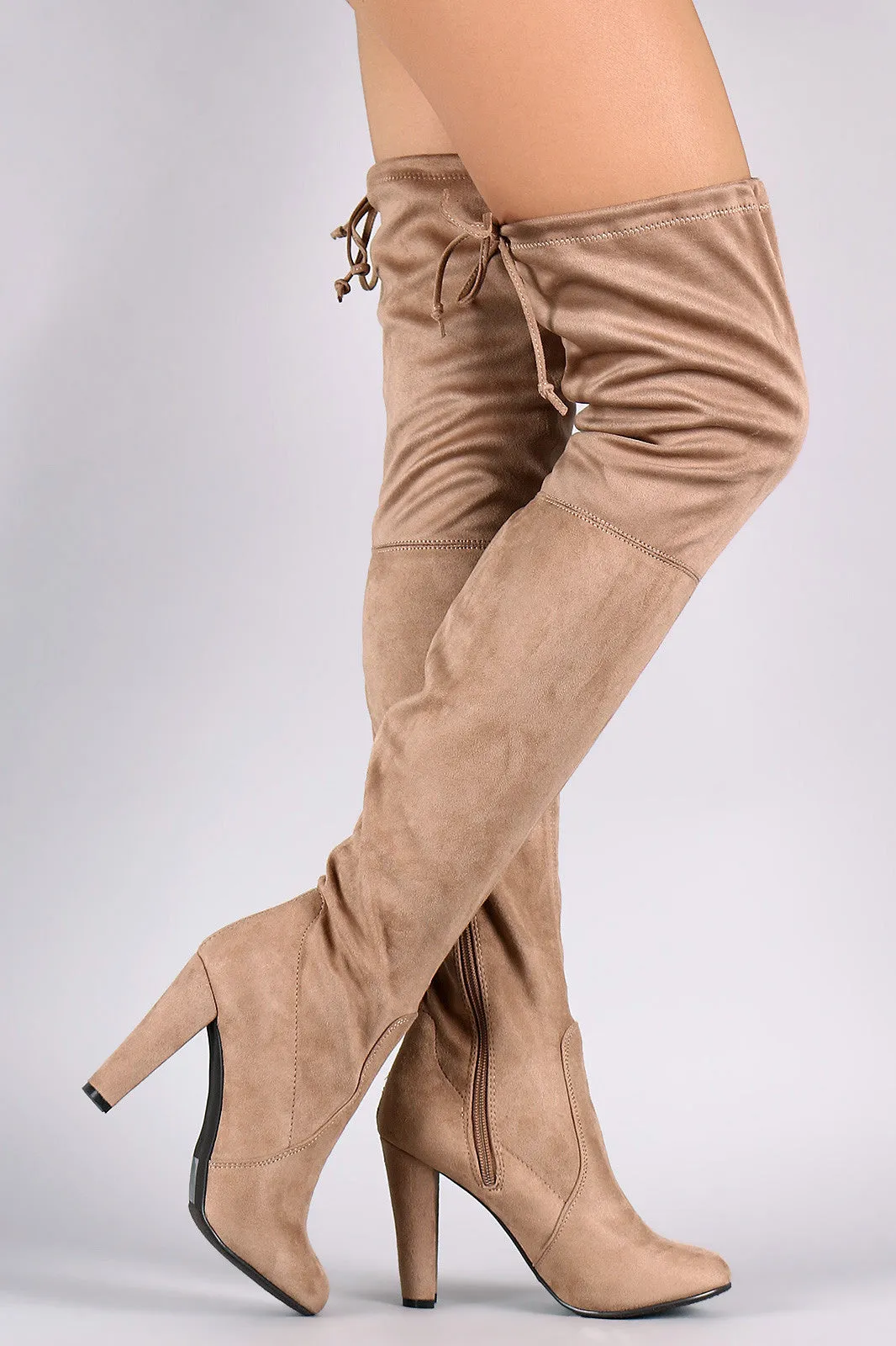 Breckelle Suede Almond Toe Over-The-Knee Chunky Heel Boots