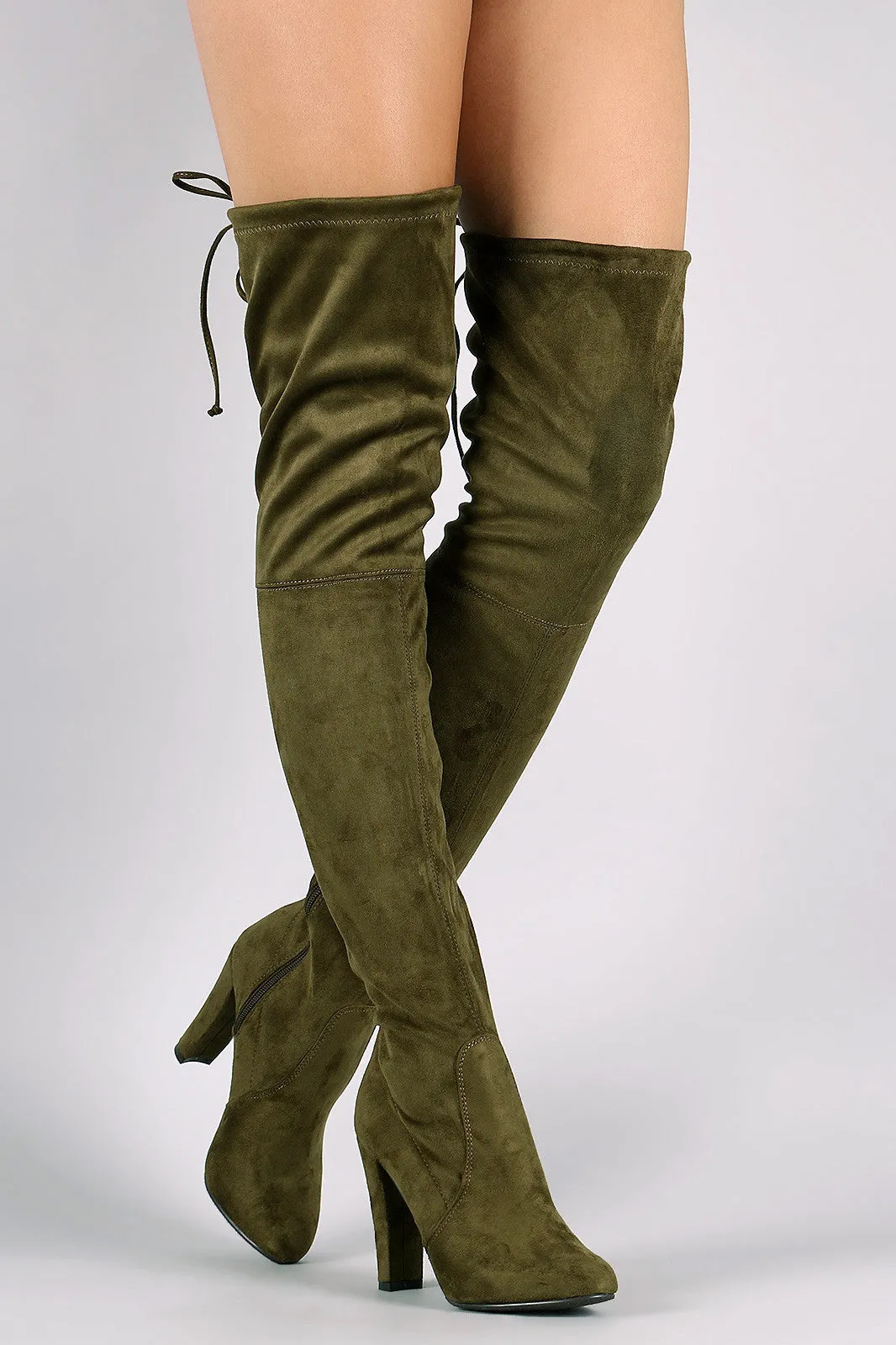 Breckelle Suede Almond Toe Over-The-Knee Chunky Heel Boots