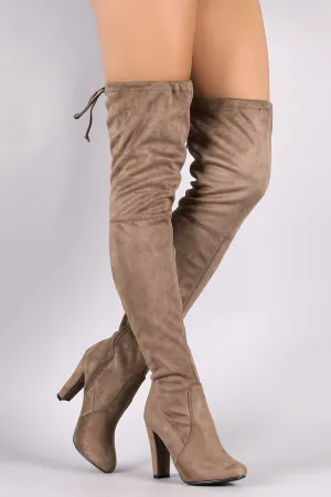 Breckelle Suede Almond Toe Over-The-Knee Chunky Heel Boots