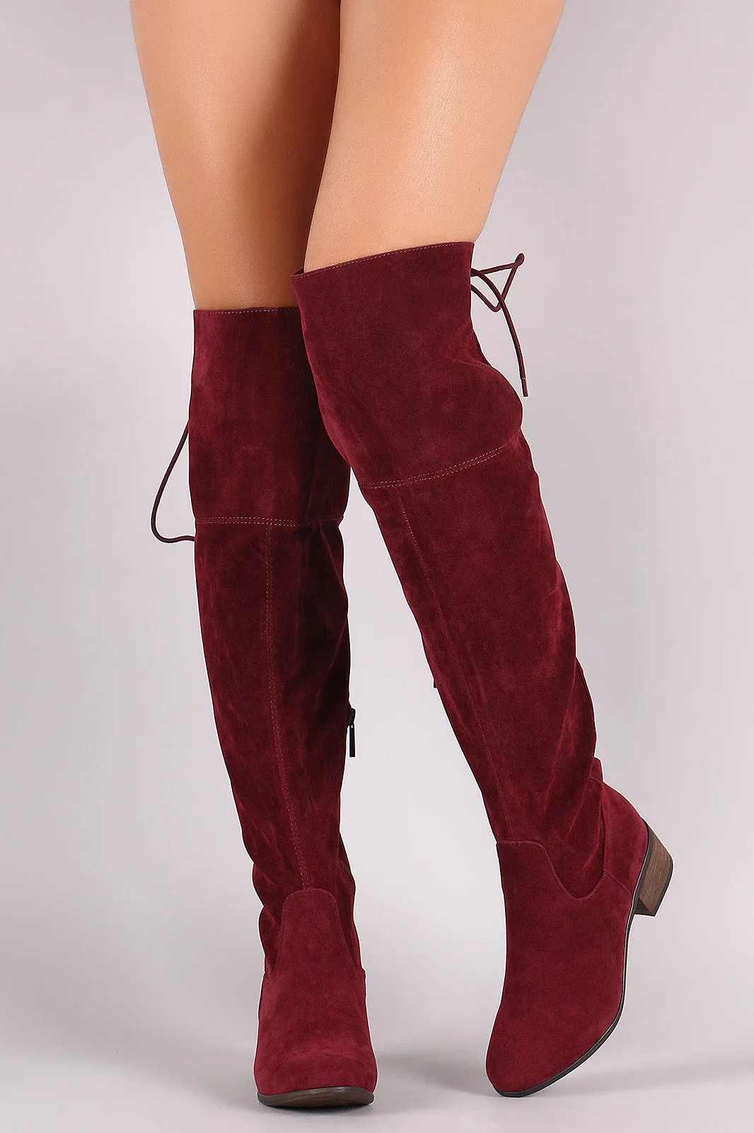 Breckelle Vegan Suede Lace Up Back Over The Knee Boots