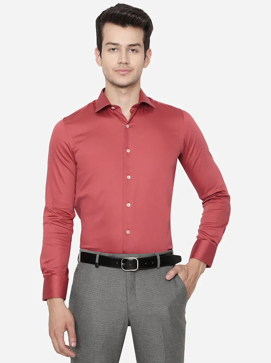 Brick Red Solid Slim Fit Party Wear Shirt | Wyre