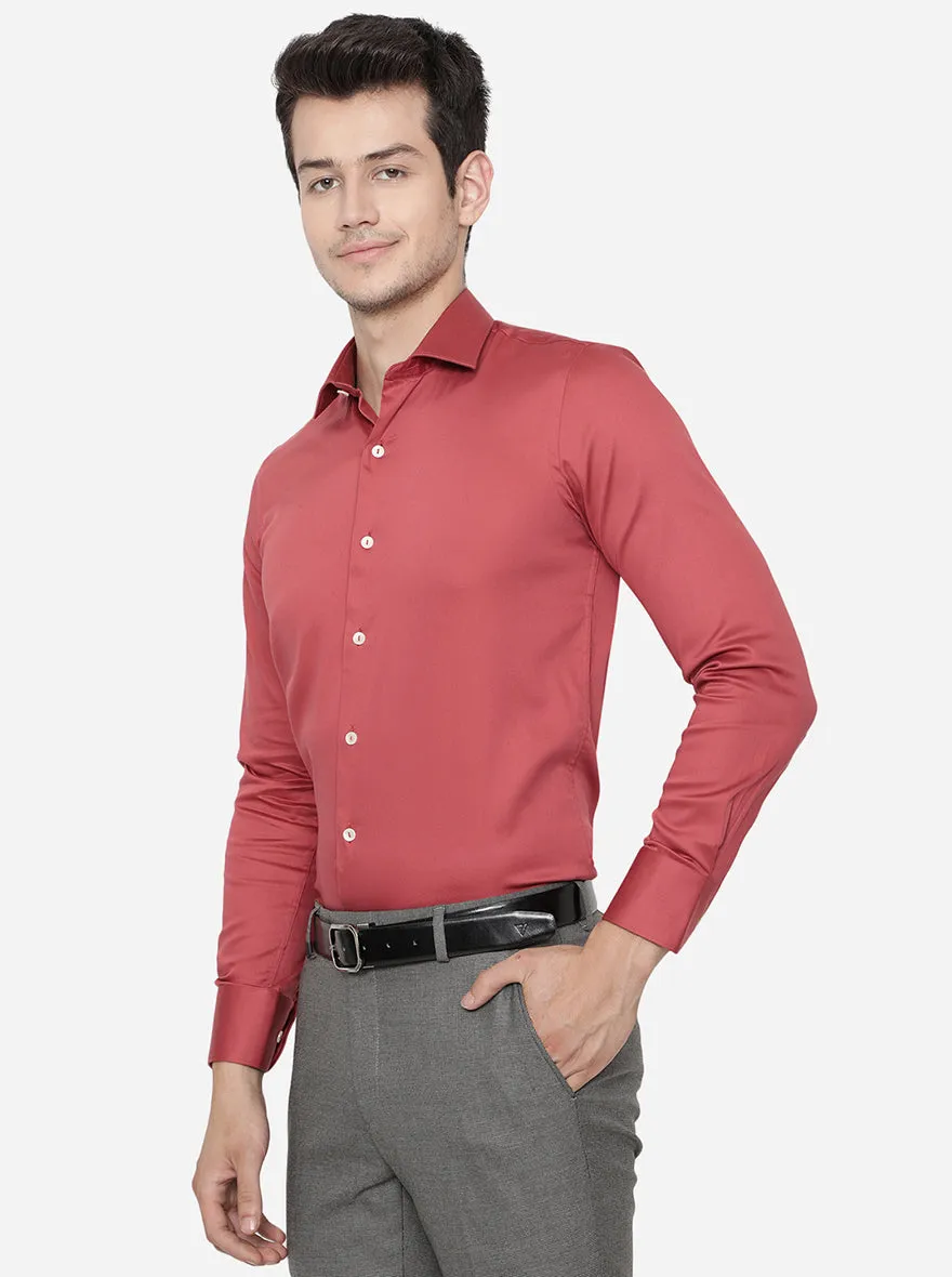 Brick Red Solid Slim Fit Party Wear Shirt | Wyre