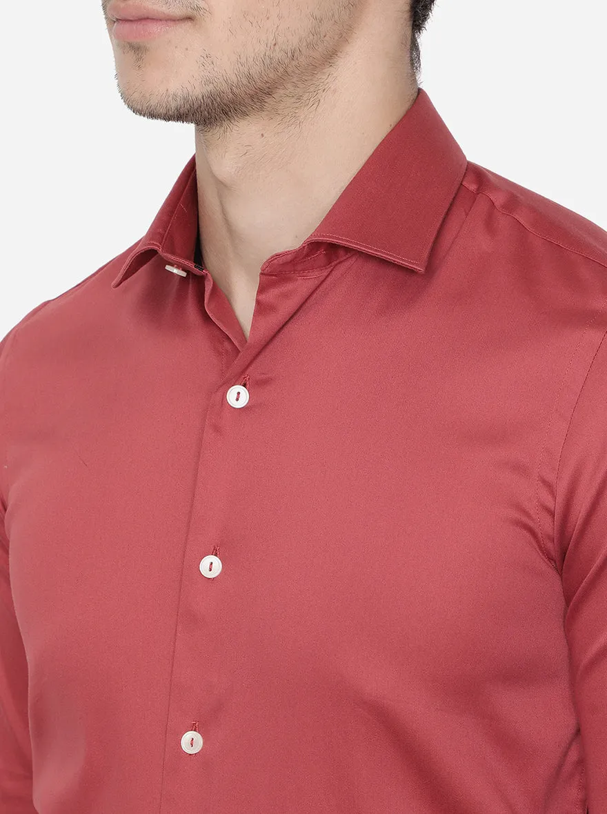 Brick Red Solid Slim Fit Party Wear Shirt | Wyre