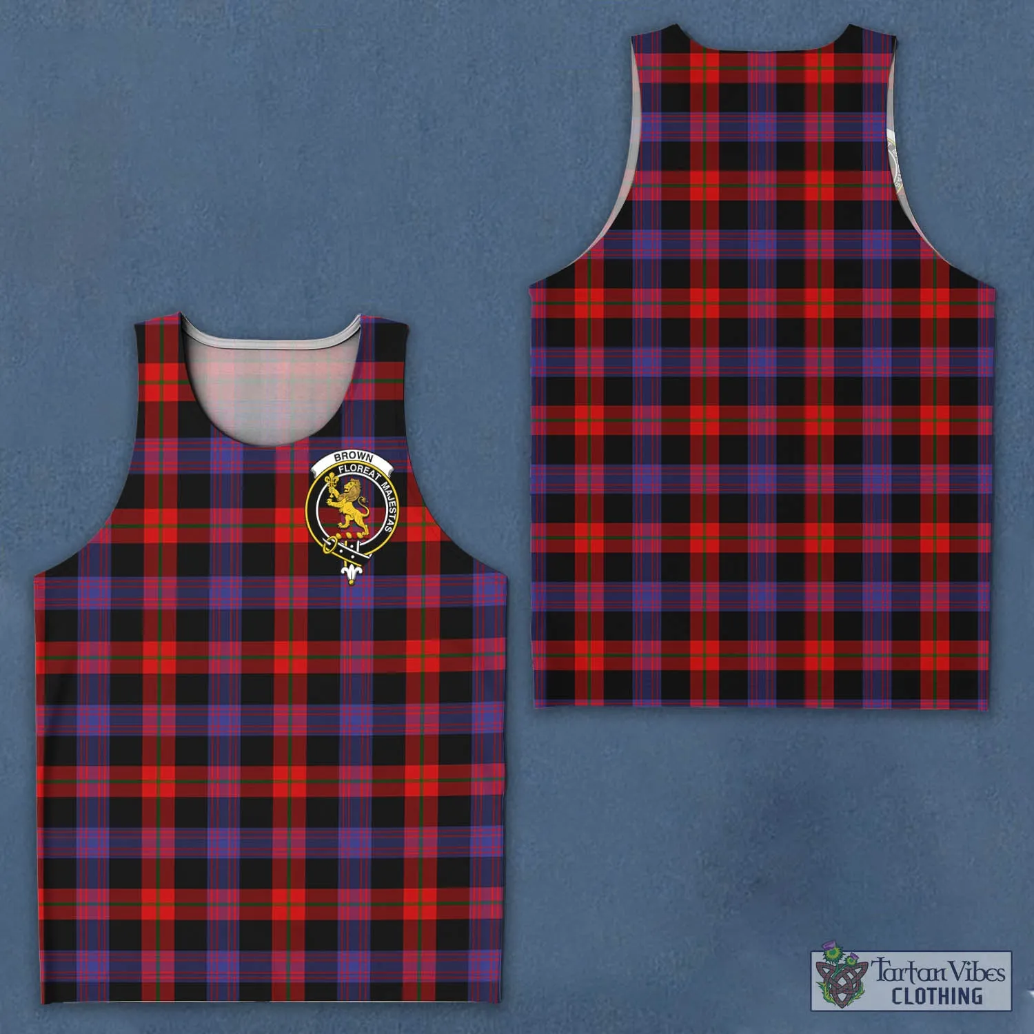 Brown (Broun) Tartan Men's Tanks Top with Family Crest