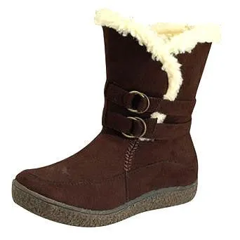 Brown flat ankle boots with faux fur