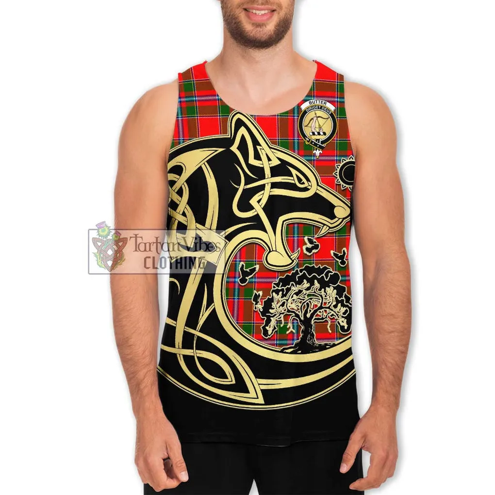 Butter Tartan Men's Tank Top with Family Crest Celtic Wolf Style