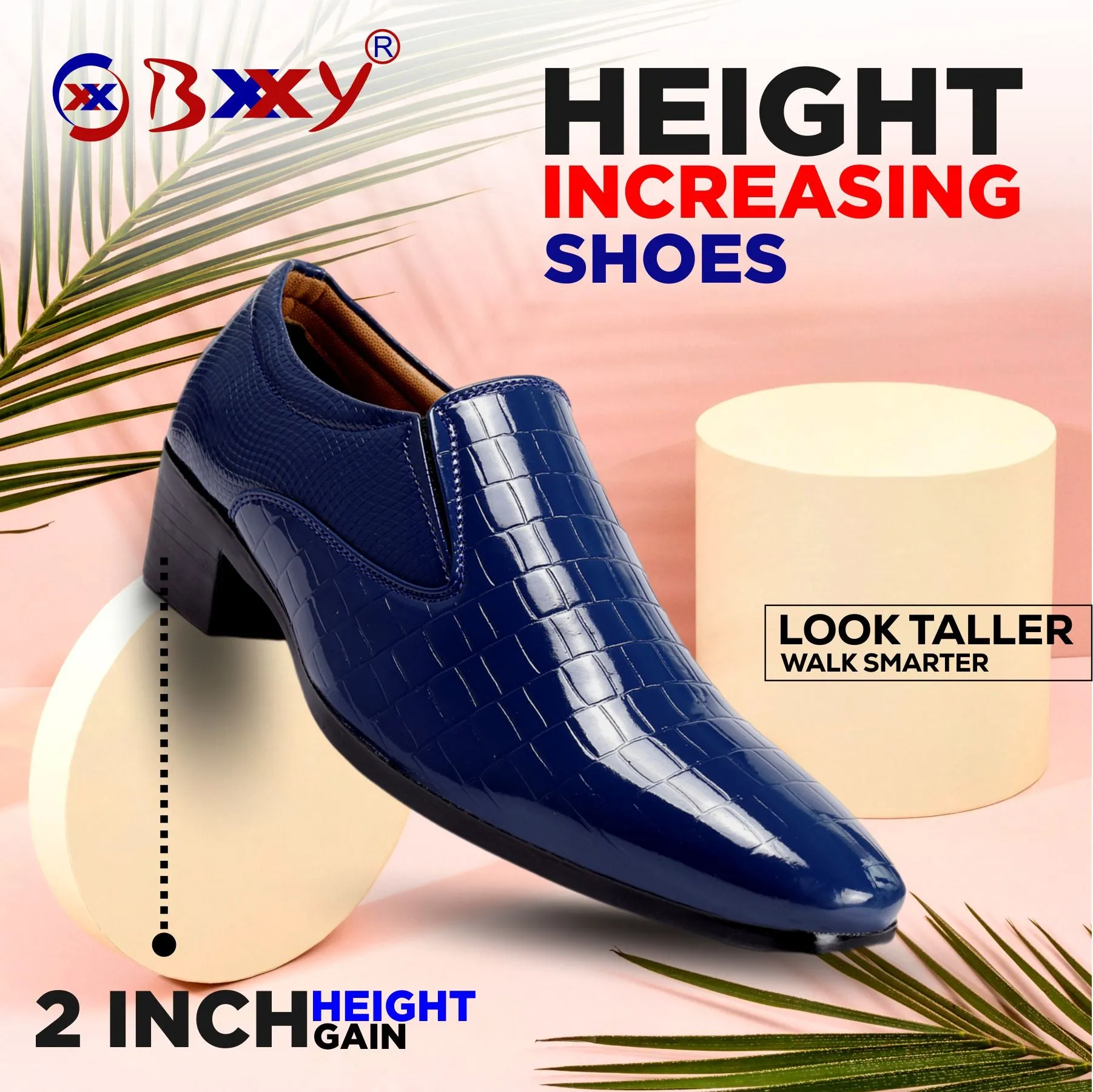 BXXY Height Increasing Vegan Leather Casual Shimmer Wedding Wear Moccasins For Men