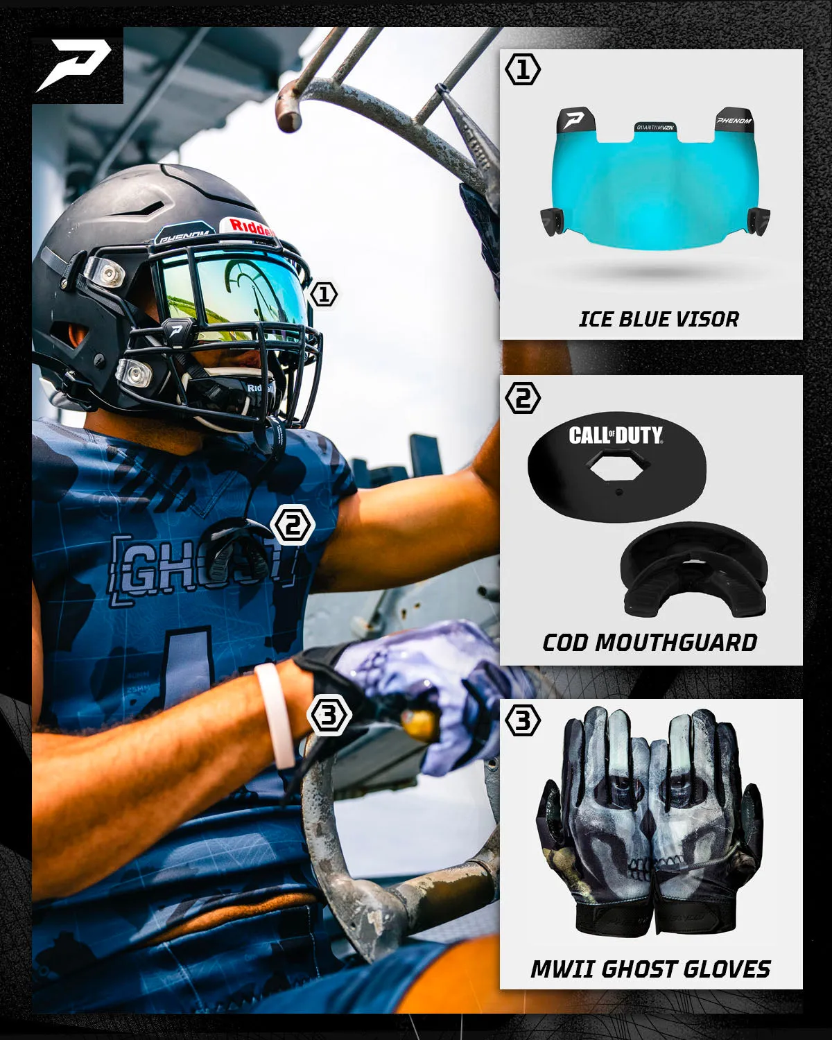 Call of Duty: MWII Ghost Football Gloves - VPS1 by Phenom Elite