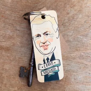 Carlo Ancelotti Character Wooden Keyring - RWKR1